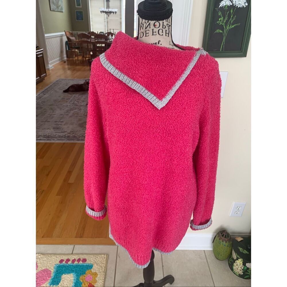 NWT Crown & Ivy Deep Pink & Silver Fuzzy Sweater